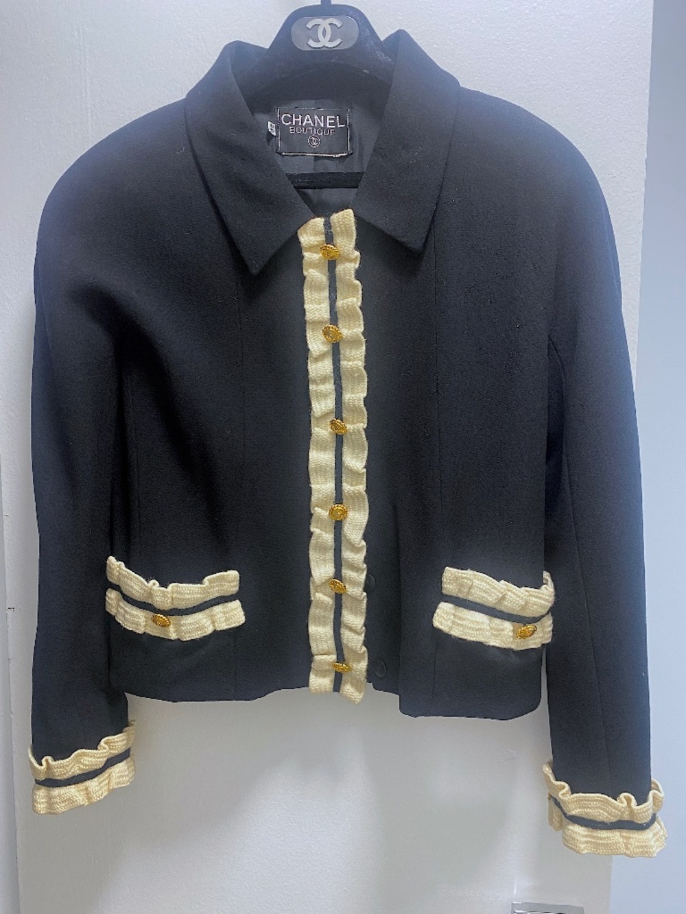 Vintage CHANEL Evening Jacket Fall 1988 Collection - Dark Navy Wool Crepe Sz. 38